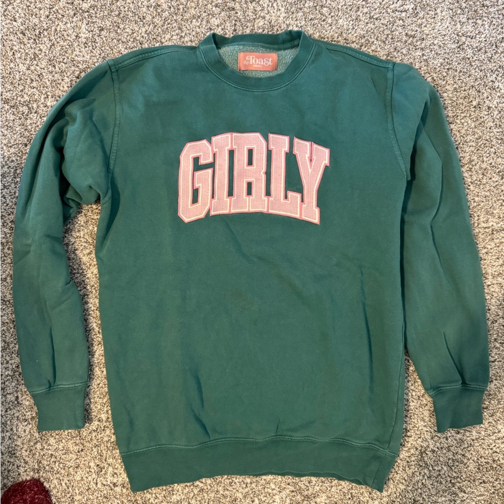 Crewneck Sweatshirt - Green with Pink 'GIRLY' Appliqué